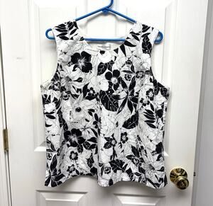 Draper's & Damon's Blouse White Black Sleeveless Lined Top, Women's Size L